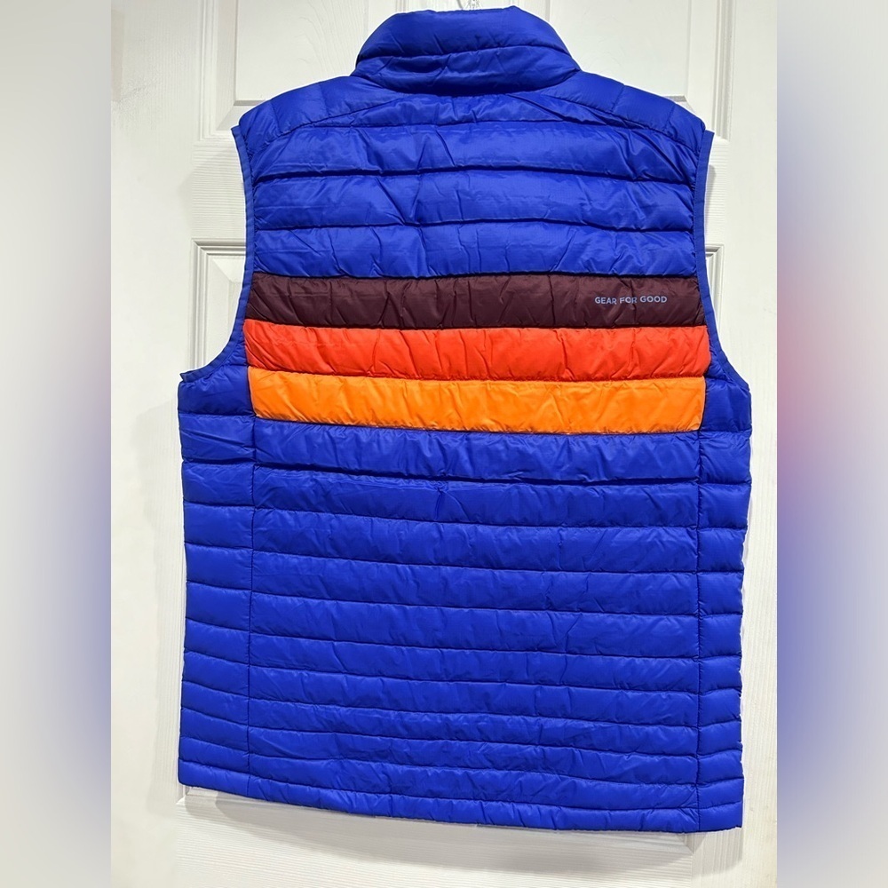 Cotopaxi Men's Xl Fuego Down Vest Blue Violet Stripes Yellow Nwt Puffy Puff — image 3 of 8